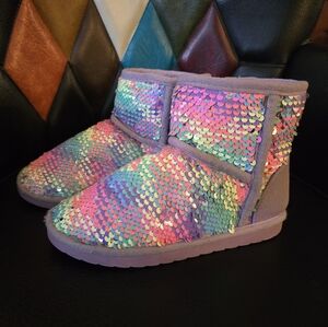Rainbow Sequin Winter Boots For Girls